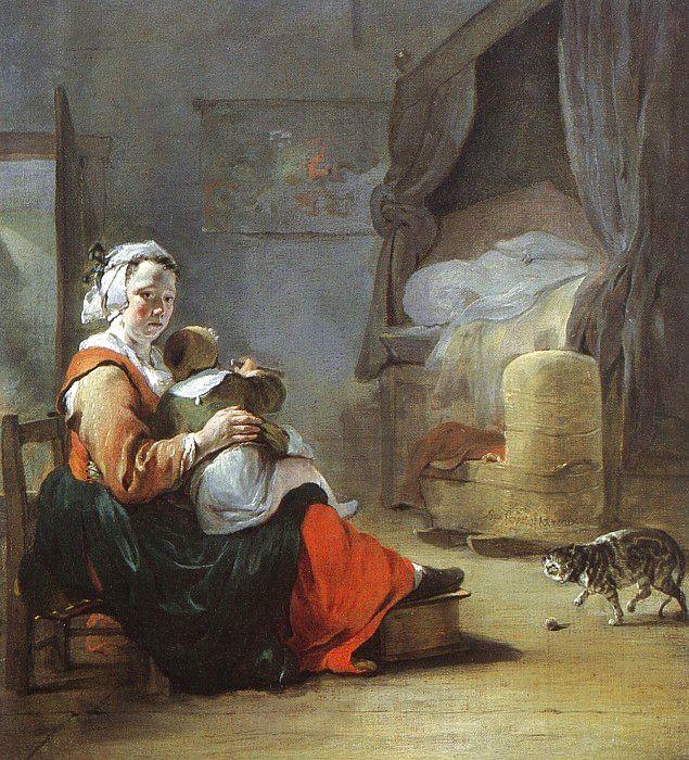 Jean Baptiste Weenix Mother Child with Cat Germany oil painting art